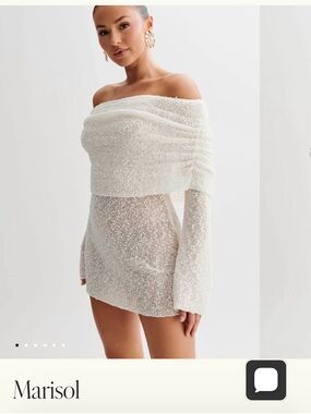 Meshki Off-Shoulder Sheer Knit Mini Dress in White